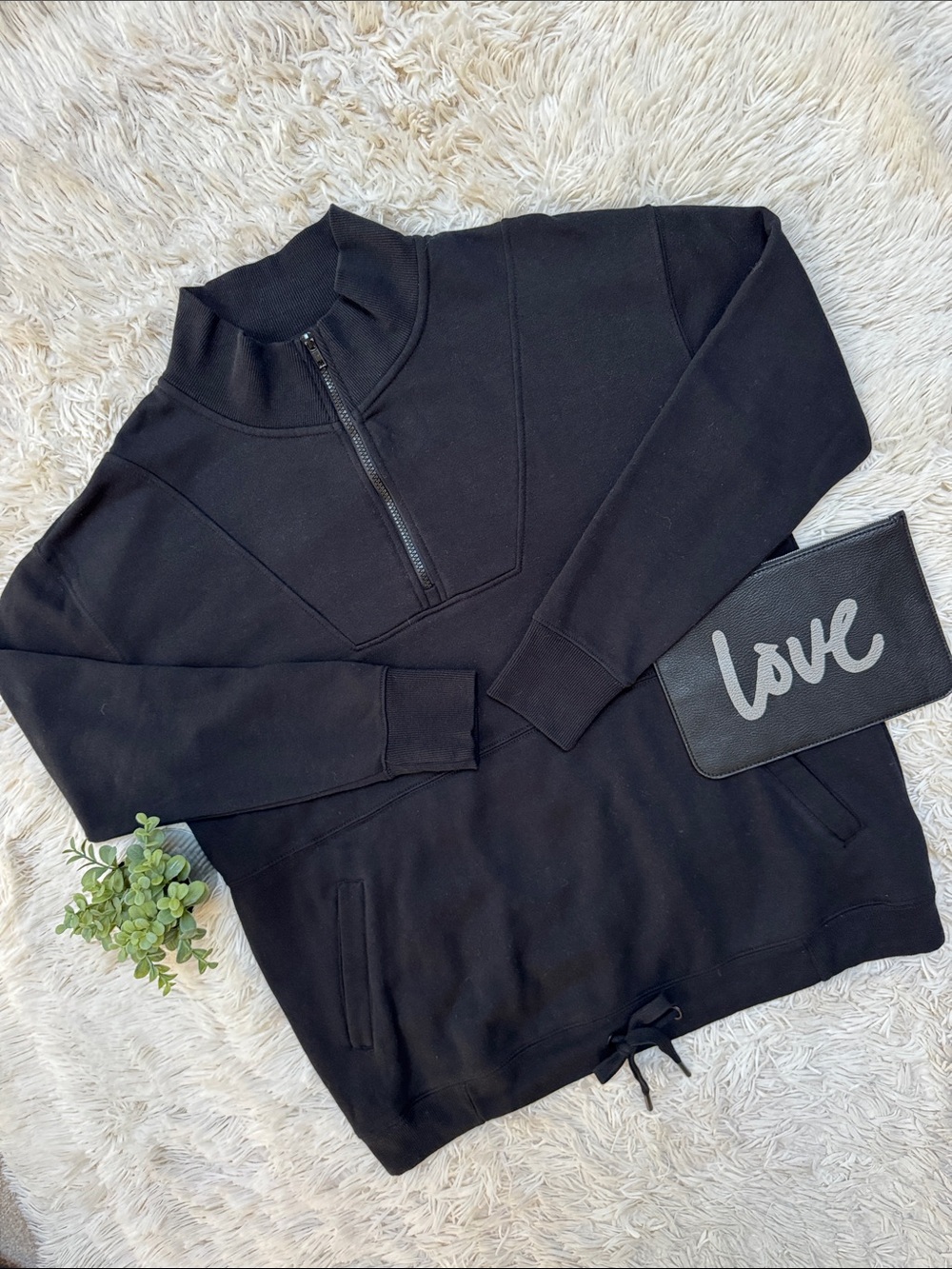Mono B Quarter Zip Mockneck Sweatshirt 💗 Black